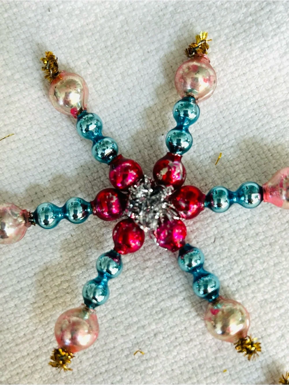 Mini Vintage repurposed mercury, glass bead flowers holiday Christmas ornaments